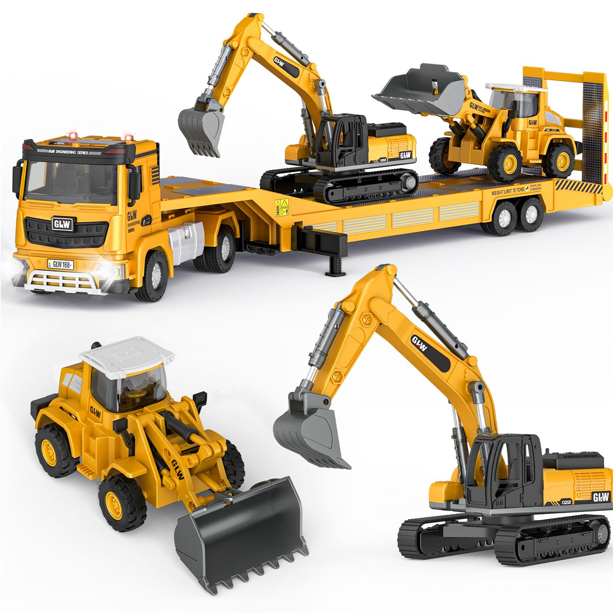 Pupu Pig construction trucks with a semi-truck showing durable build for kids.