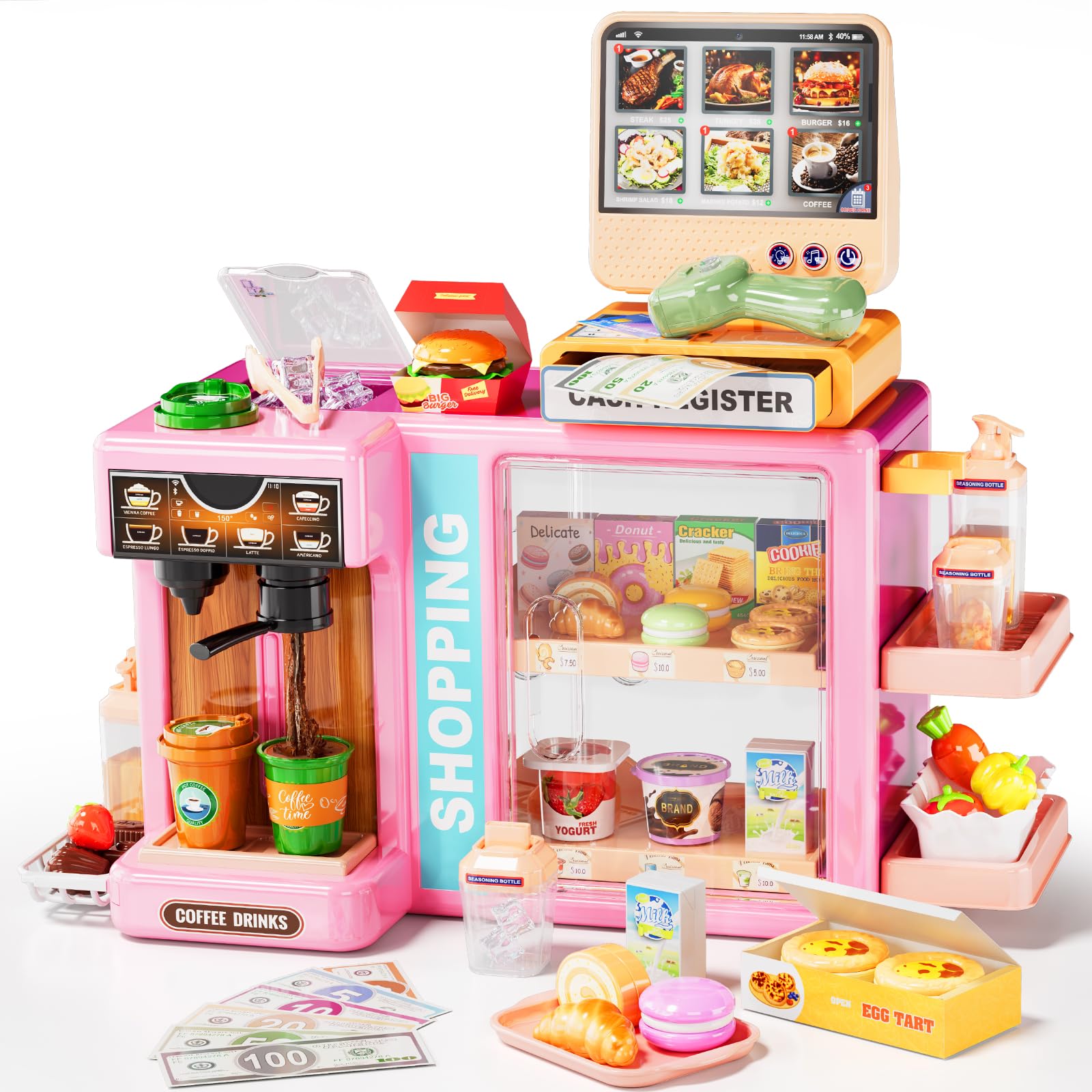 Pupu Pig cash register in action, child-friendly pretend play and math practice.