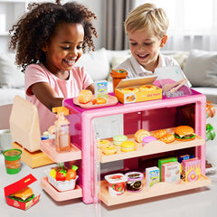 Pupu Pig food display cabinet showcasing pretend goods for sorting.
