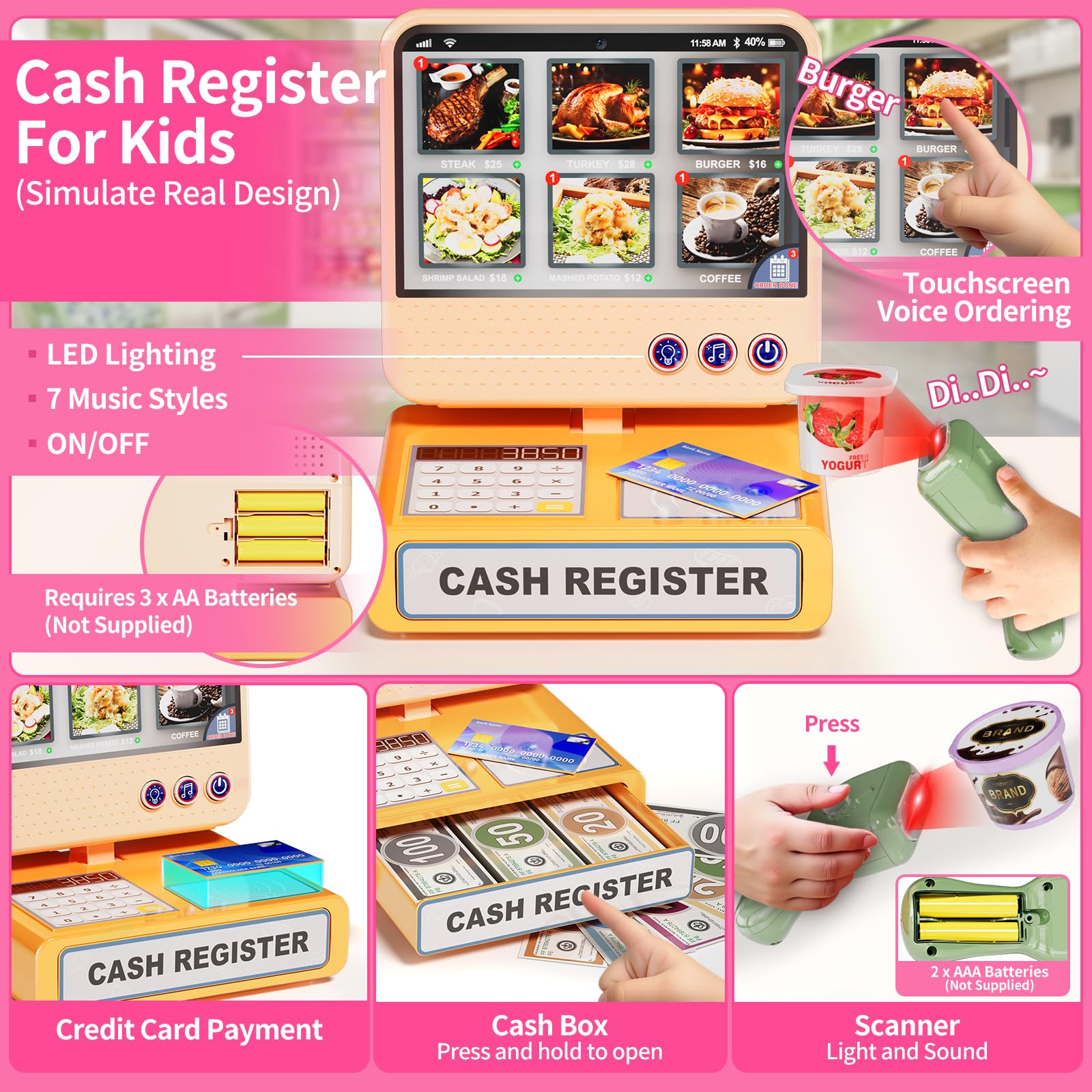 Pupu Pig scanner lights up for realistic checkout play.