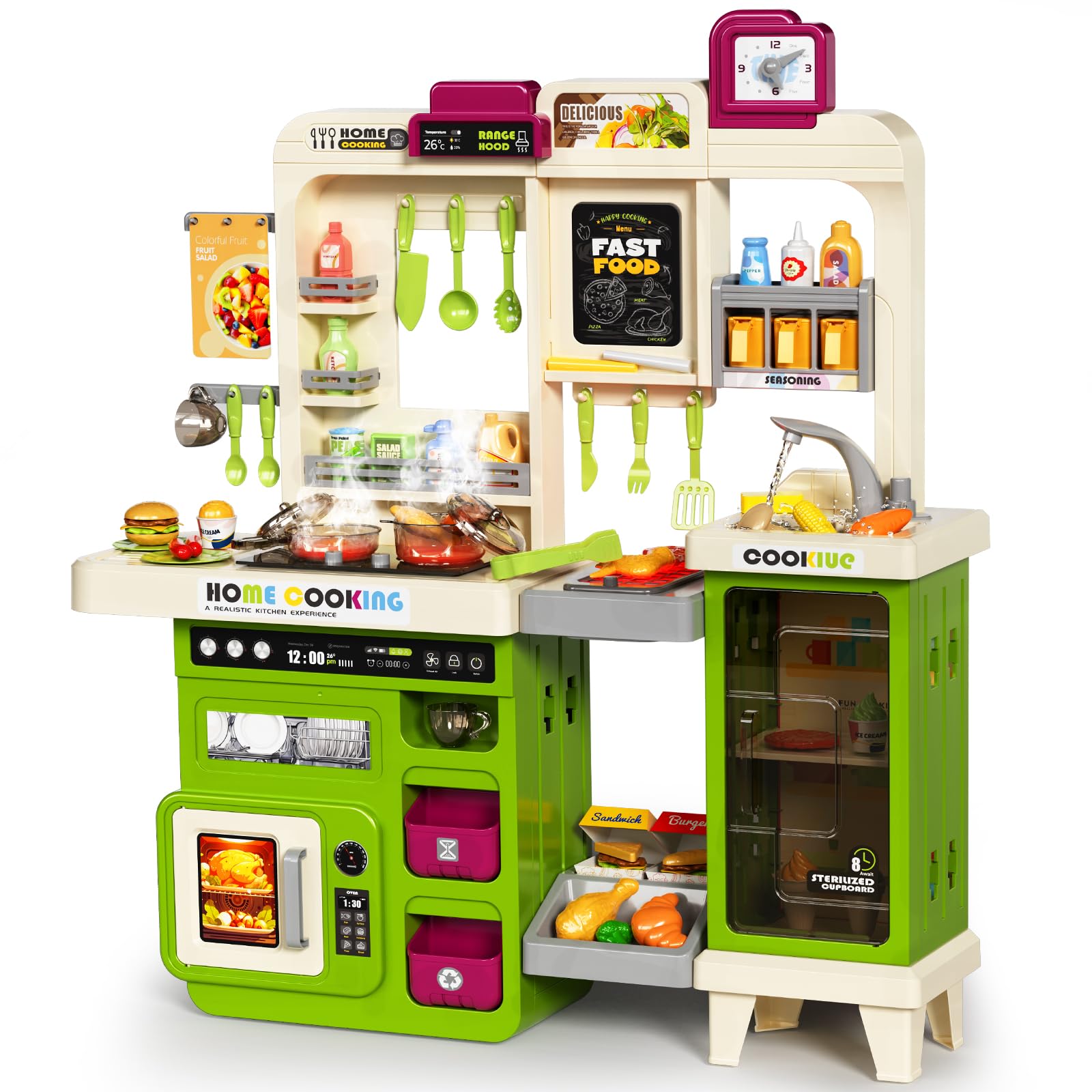 Pupu Pig kids kitchen with electric stove and lights for realistic imaginative cooking.