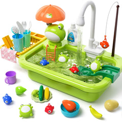Pupu Pig play sink with running water for interactive kitchen and water play.