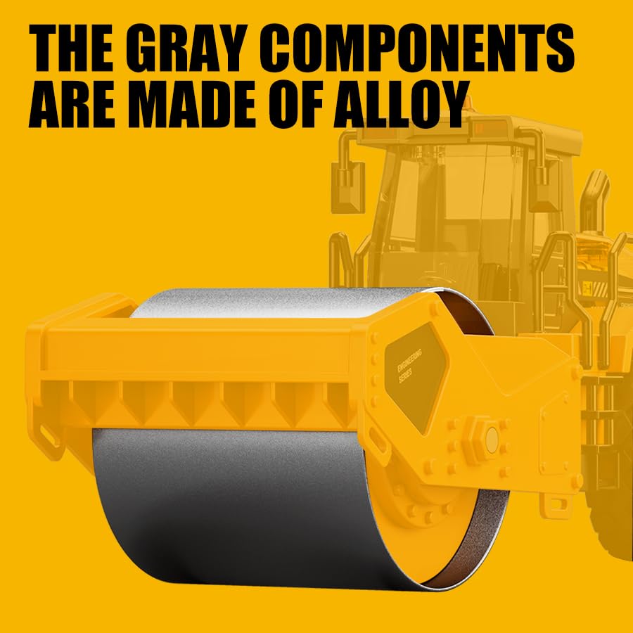 Pupu Pig road roller wheels rotate 360 degrees for realistic leveling play.
