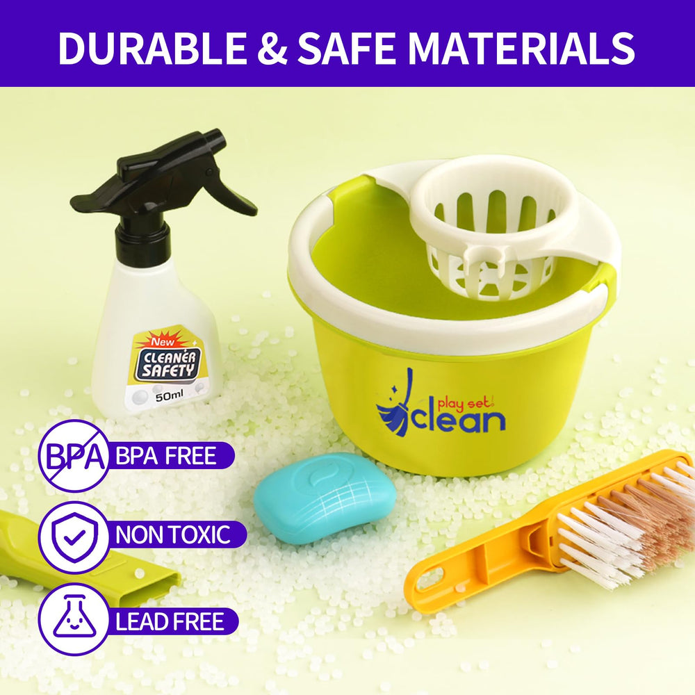 Pupu Pig duster and scrub brush for versatile pretend chores