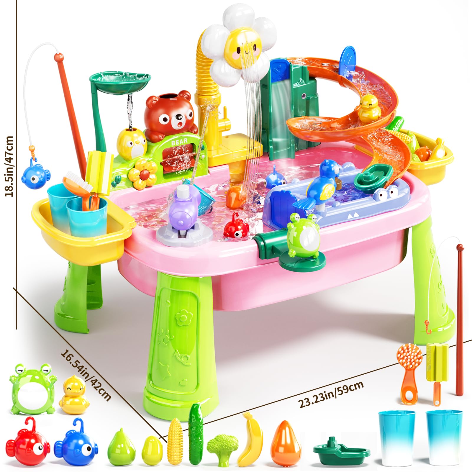 Pupu Pig water table's deluxe playset offers multiple water games and accessories for immersive play
