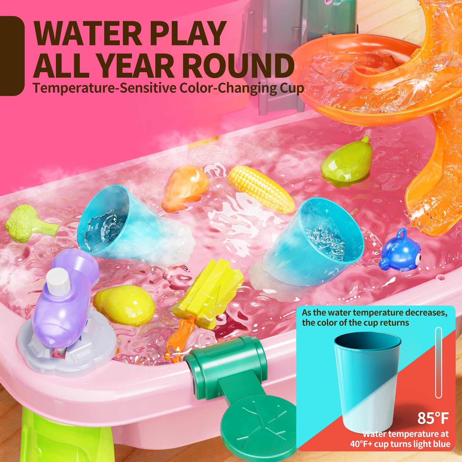 Pupu Pig water table has a spacious sink ideal for group play
