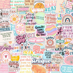 Puraesla affirmation stickers on a laptop add holographic motivation for study