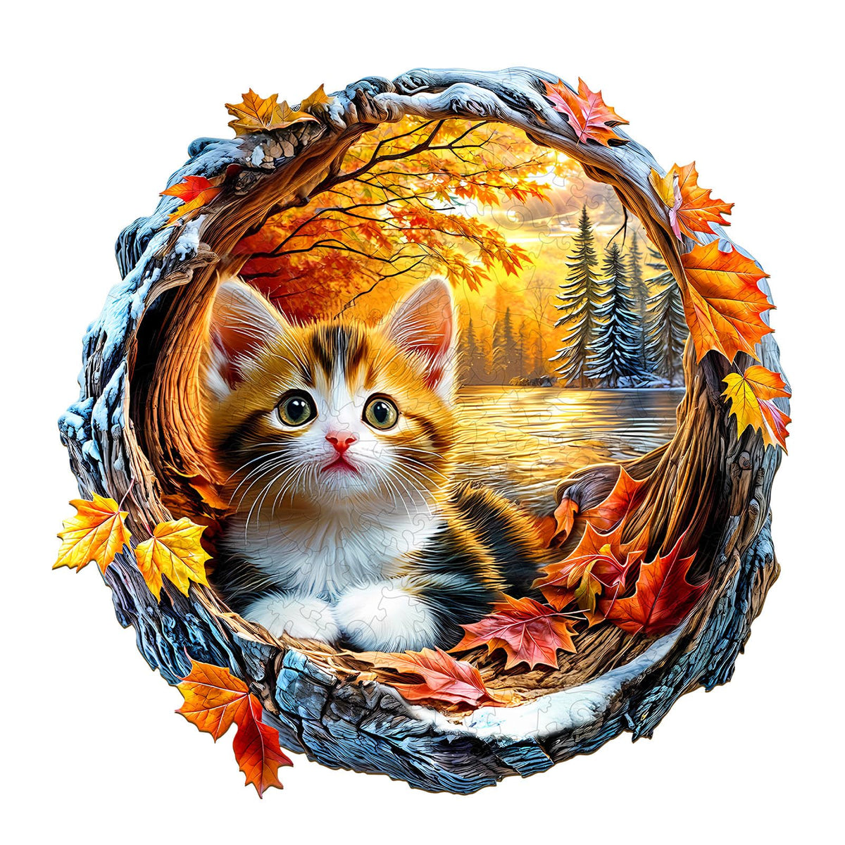 Purdicra kitten in autumn puzzle front view offers a rich landscape for mindful engagement.