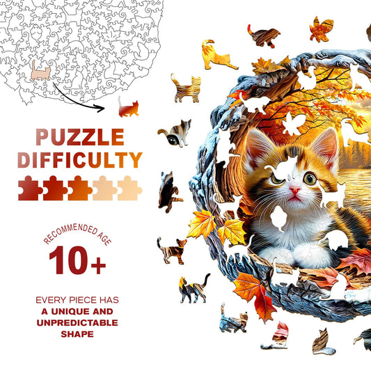 Purdicra kitten in autumn puzzle side detail highlights precise laser-cut lines for a snug fit.