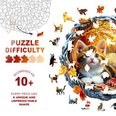 Purdicra kitten in autumn puzzle side detail highlights precise laser-cut lines for a snug fit.