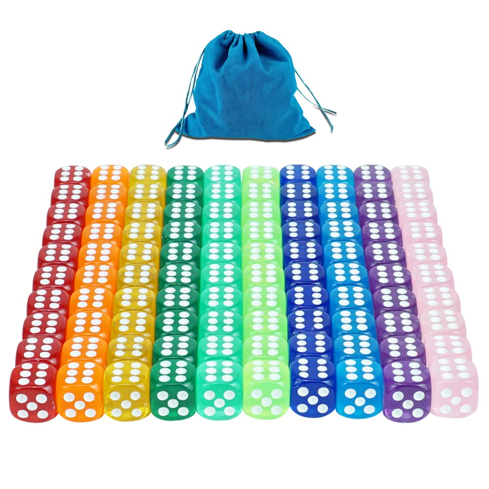PurePlay 100-piece 16mm dice in translucent colors for vibrant gameplay