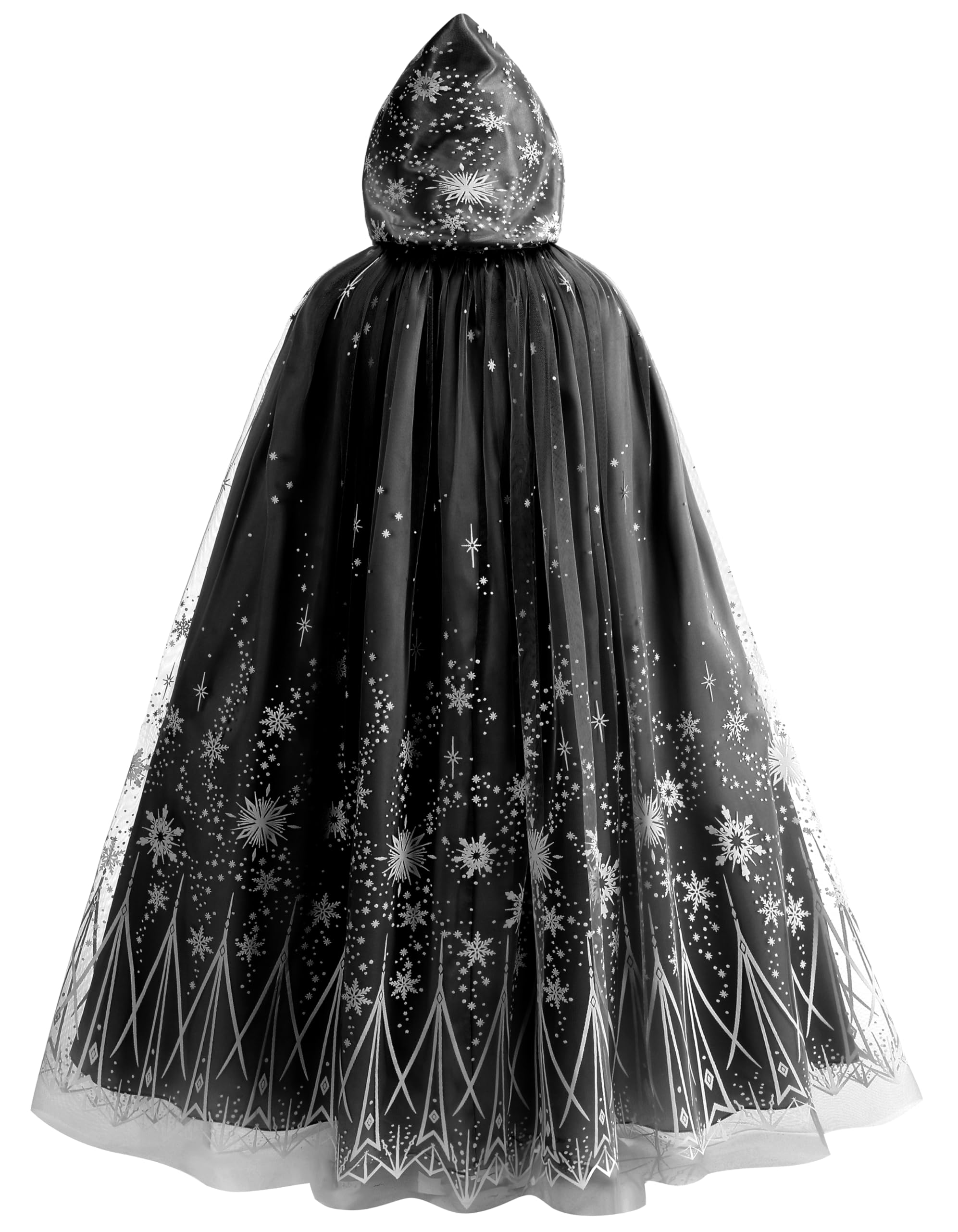 Purfeel Elsa hooded cape front view with snowflake lace and soft fabric for princess dress-up