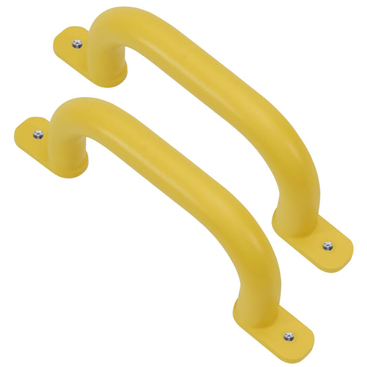 Purife 10-inch yellow metal handle close-up showing sturdy grip for safe play