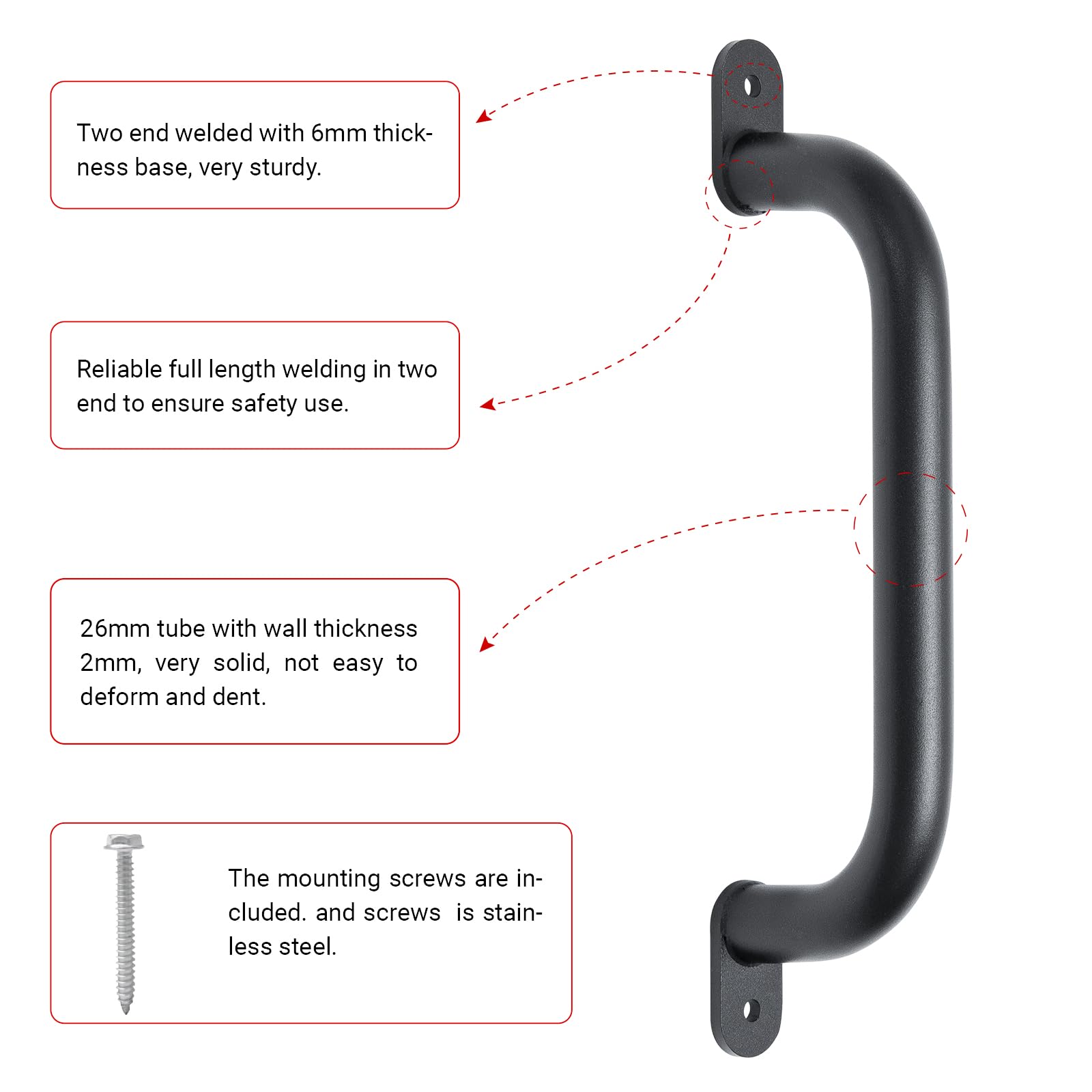 Purife 13-inch black safety handles front view shows sturdy welds for reliable use