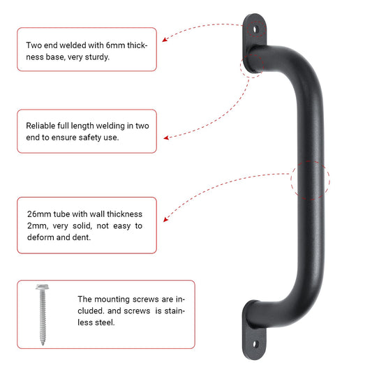 Purife 13-inch black safety handles front view shows sturdy welds for reliable use