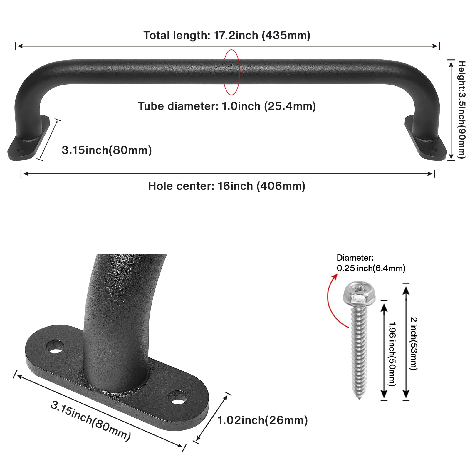 Purife 4 Pack 17 Inch Black Playground Handle side view, sturdy metal grip for climbing