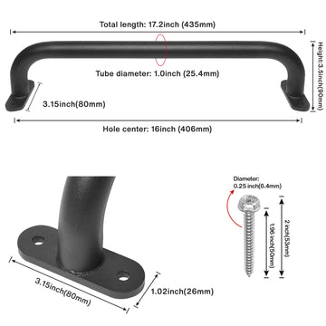 Purife 4 Pack 17 Inch Black Playground Handle side view, sturdy metal grip for climbing