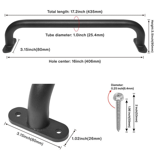 Purife 4 Pack 17 Inch Black Playground Handle side view, sturdy metal grip for climbing