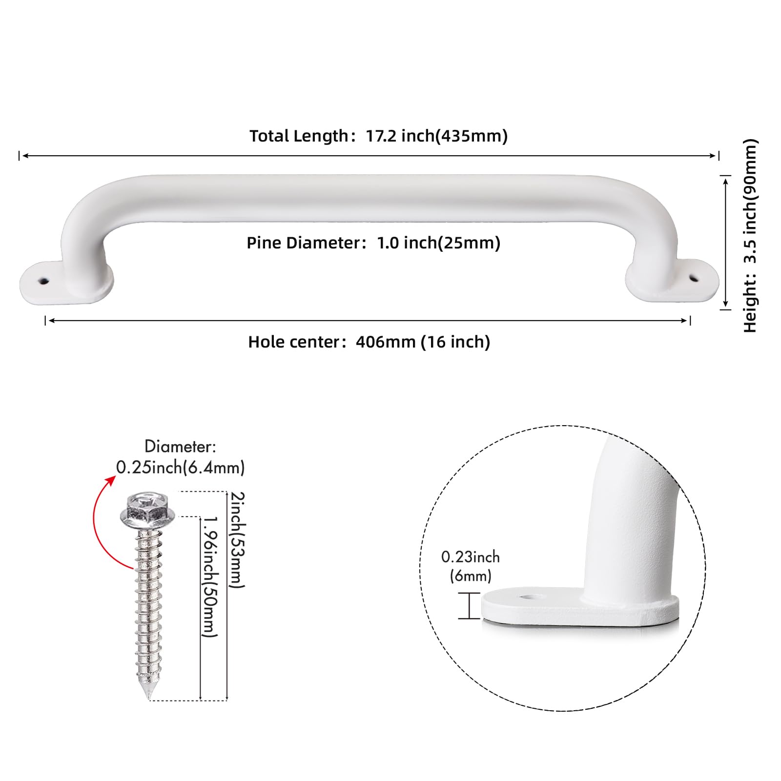 Purife white powder-coated, non-slip surface improves hand grip.