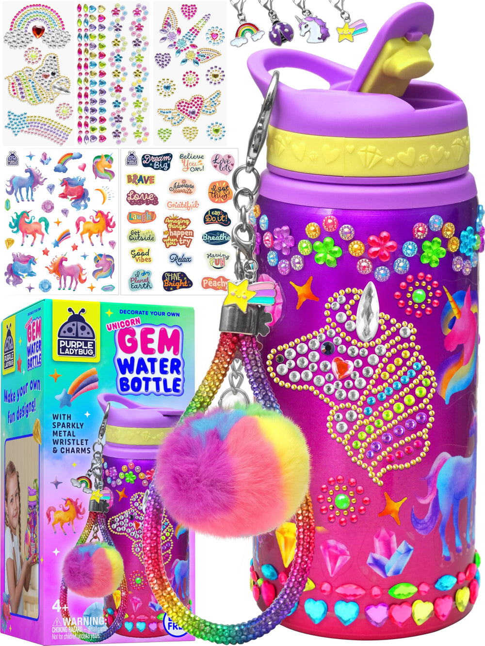 Purple Ladybug bottle and stickers spark creativity for DIY hydration.