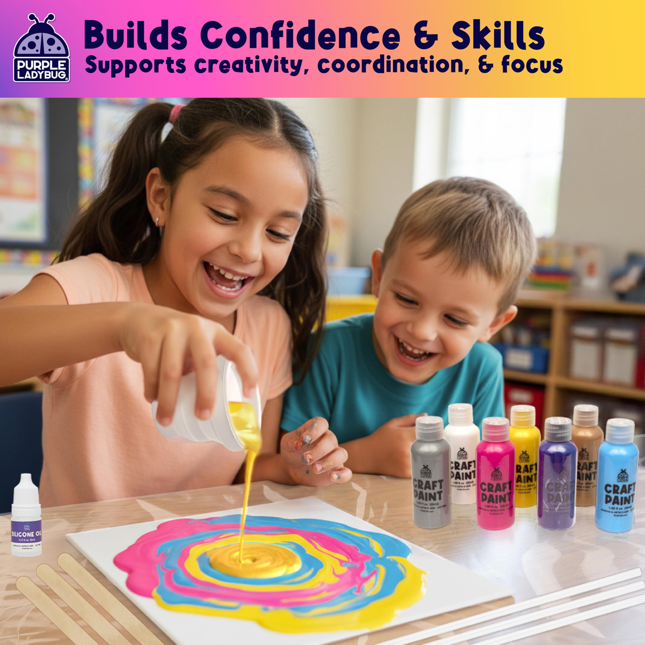 PURPLE LADYBUG disposable table cover keeps surfaces clean during crafts