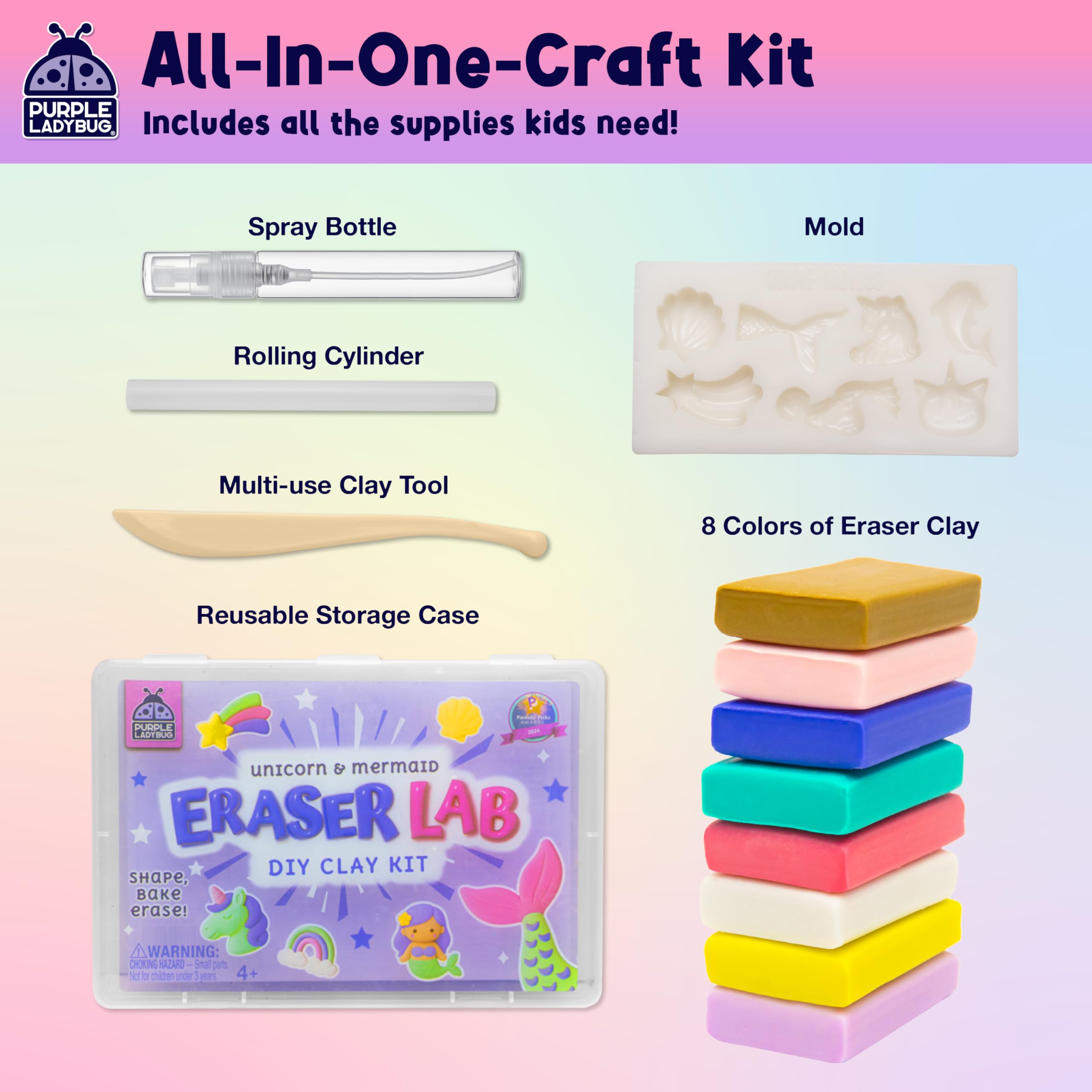 Purple Ladybug EraserLab color palette with vibrant, safe clay shades.
