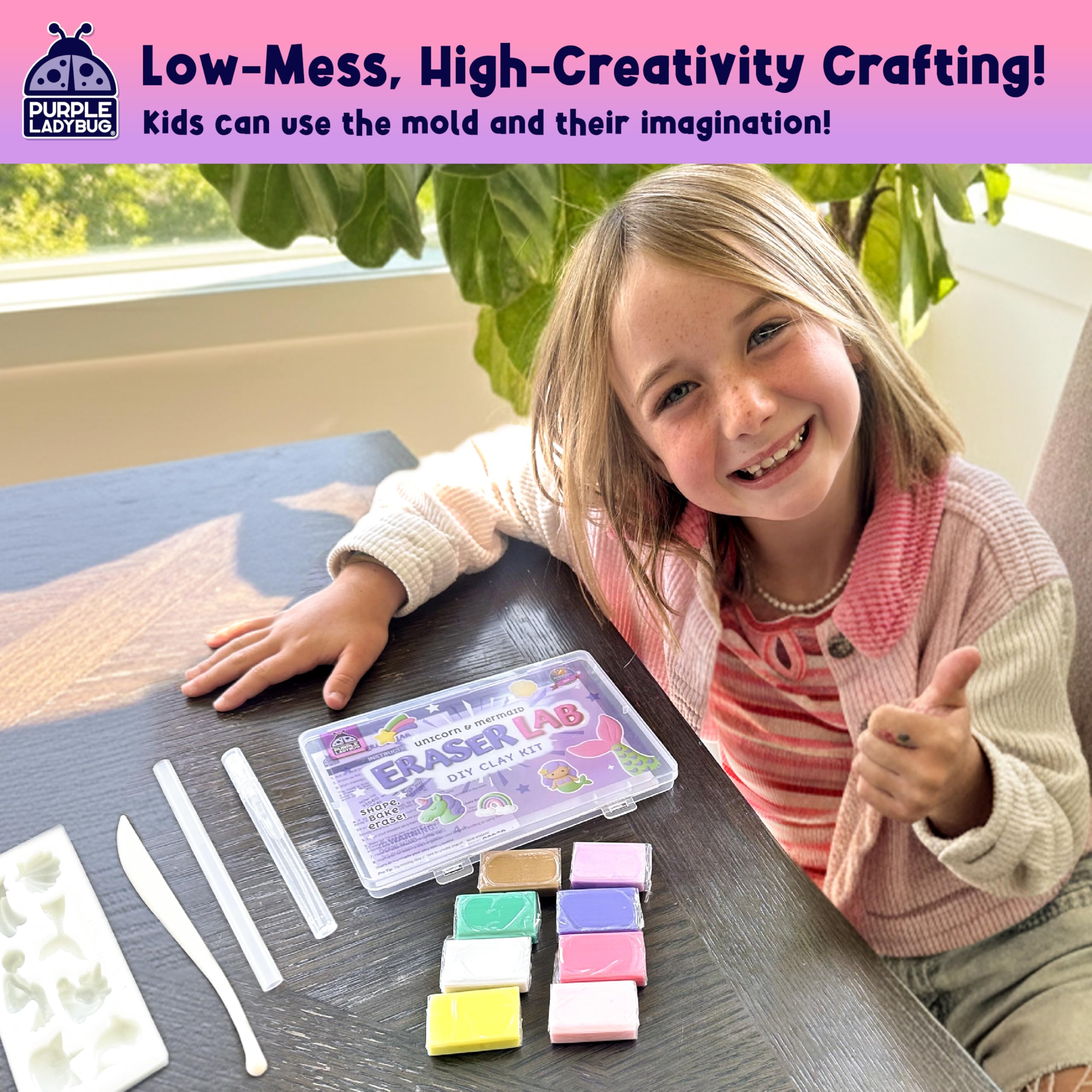 Purple Ladybug EraserLab spray bottle helps moisture-balanced crafting.