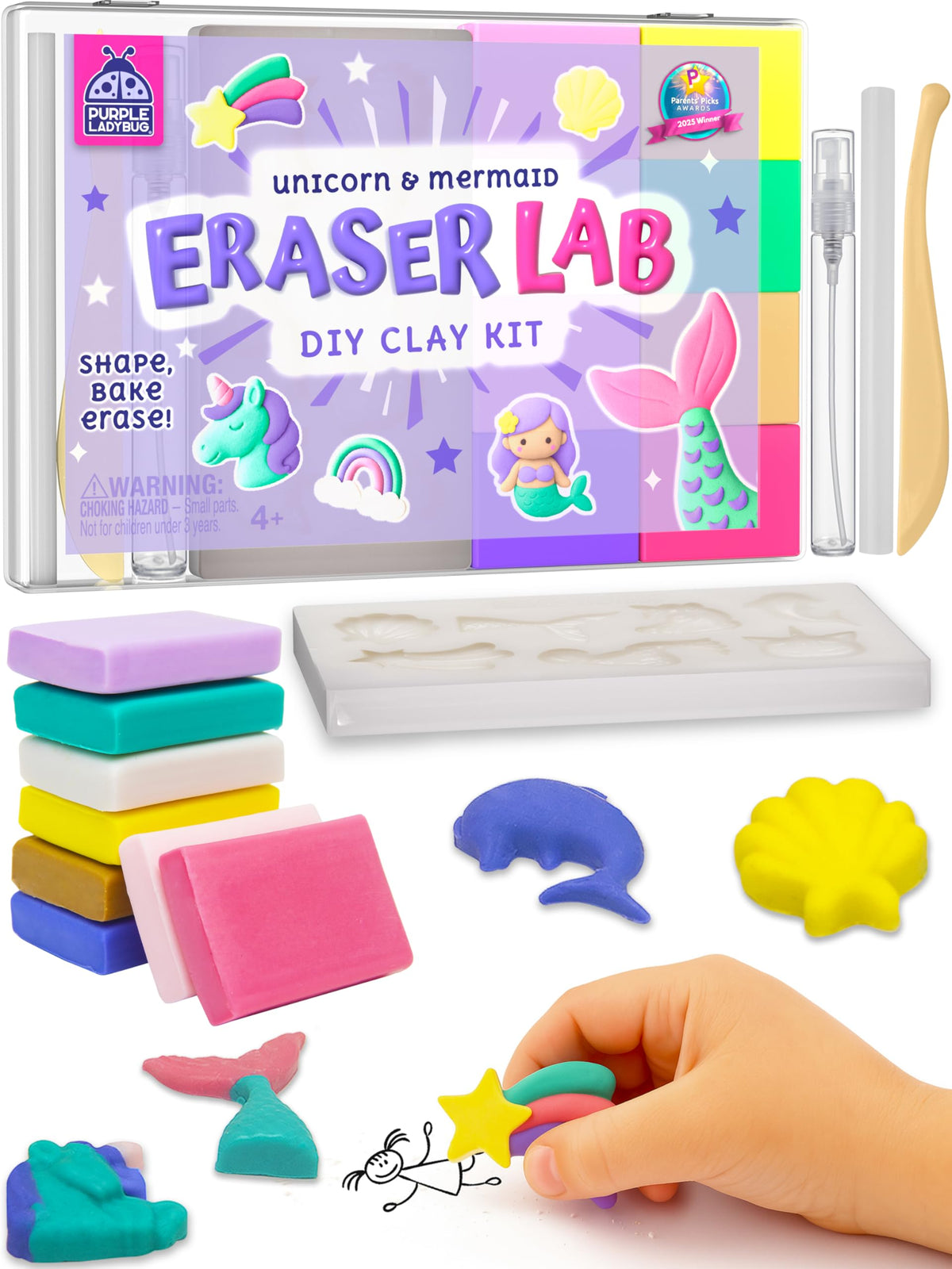 Purple Ladybug EraserLab unicorn-mermaid kit for creative mini erasers.