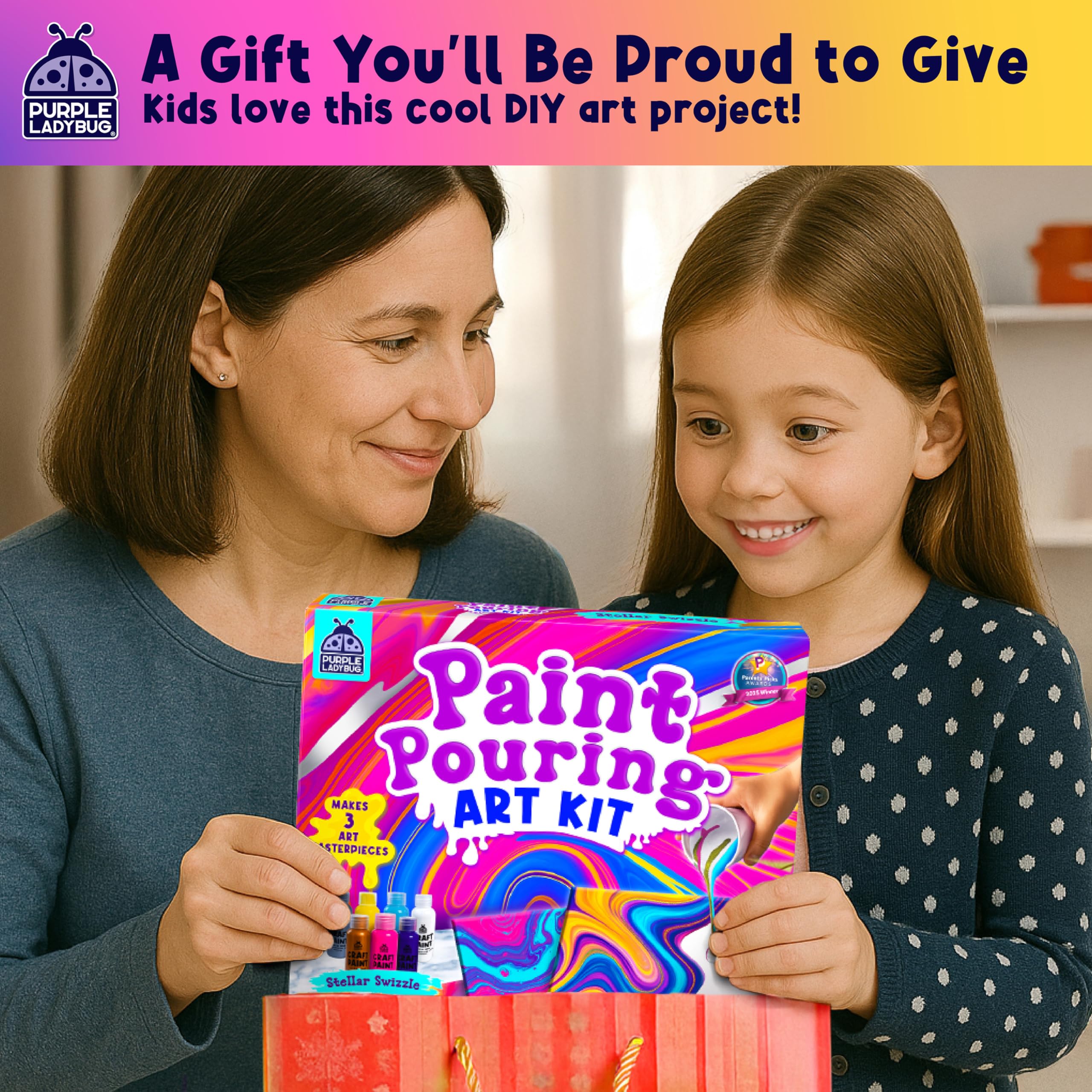PURPLE LADYBUG paint pouring kit tools support mess-free creativity