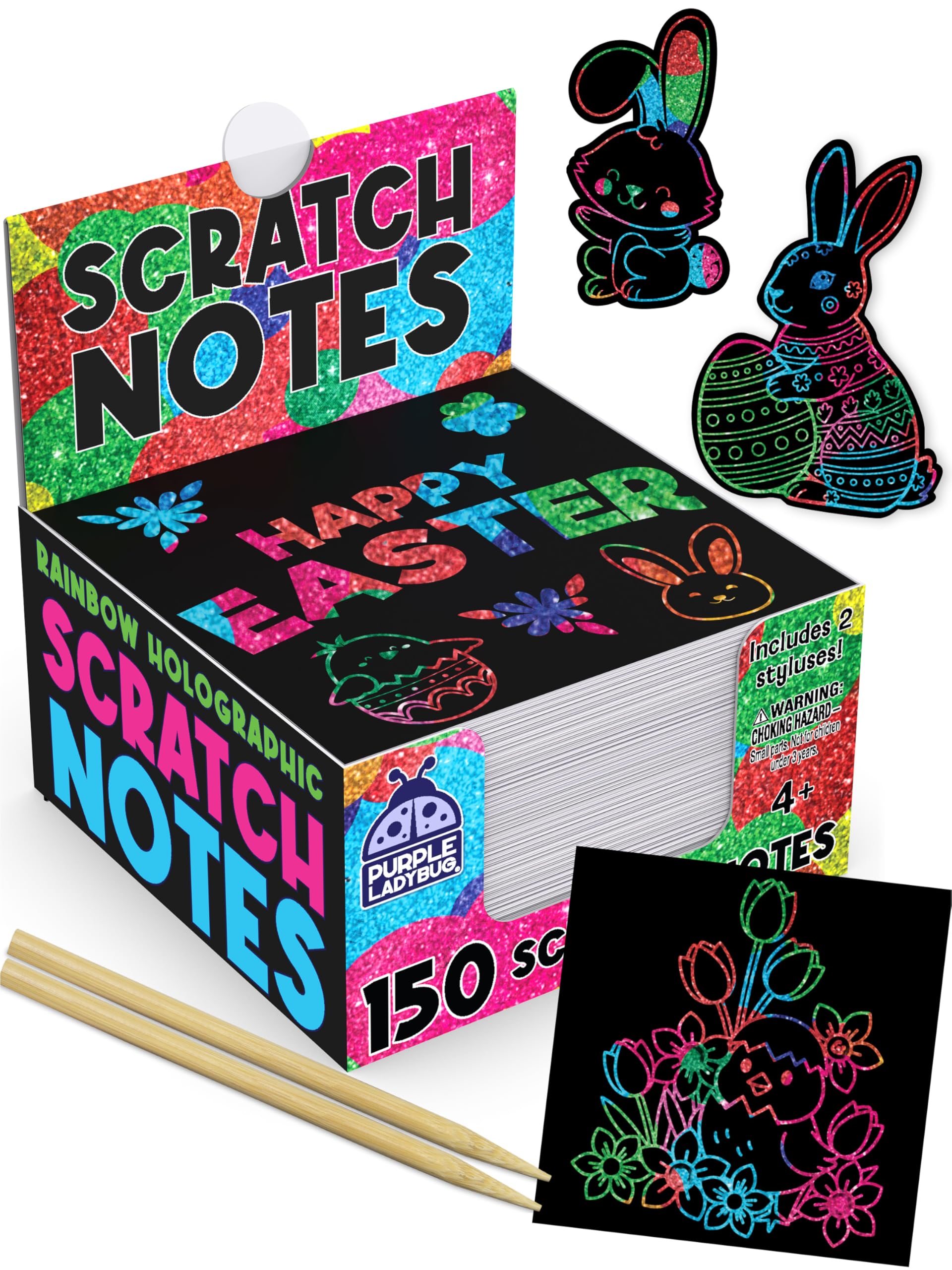 Purple Ladybug rainbow scratch notes reveal rainbow colors for mess-free creativity