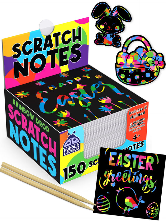 Purple Ladybug rainbow scratch notes with dispenser for classroom crafts.