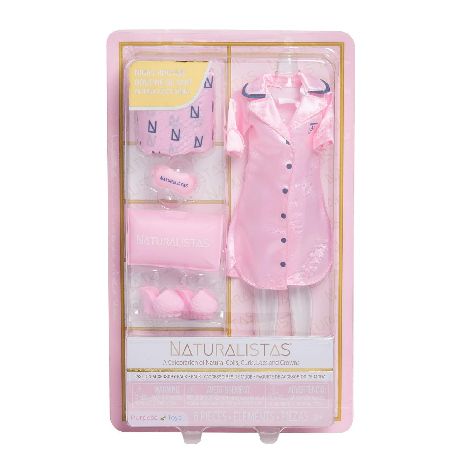 Purpose Toys Naturalistas N-logo nightgown for cozy, hair-friendly bedtime routine.