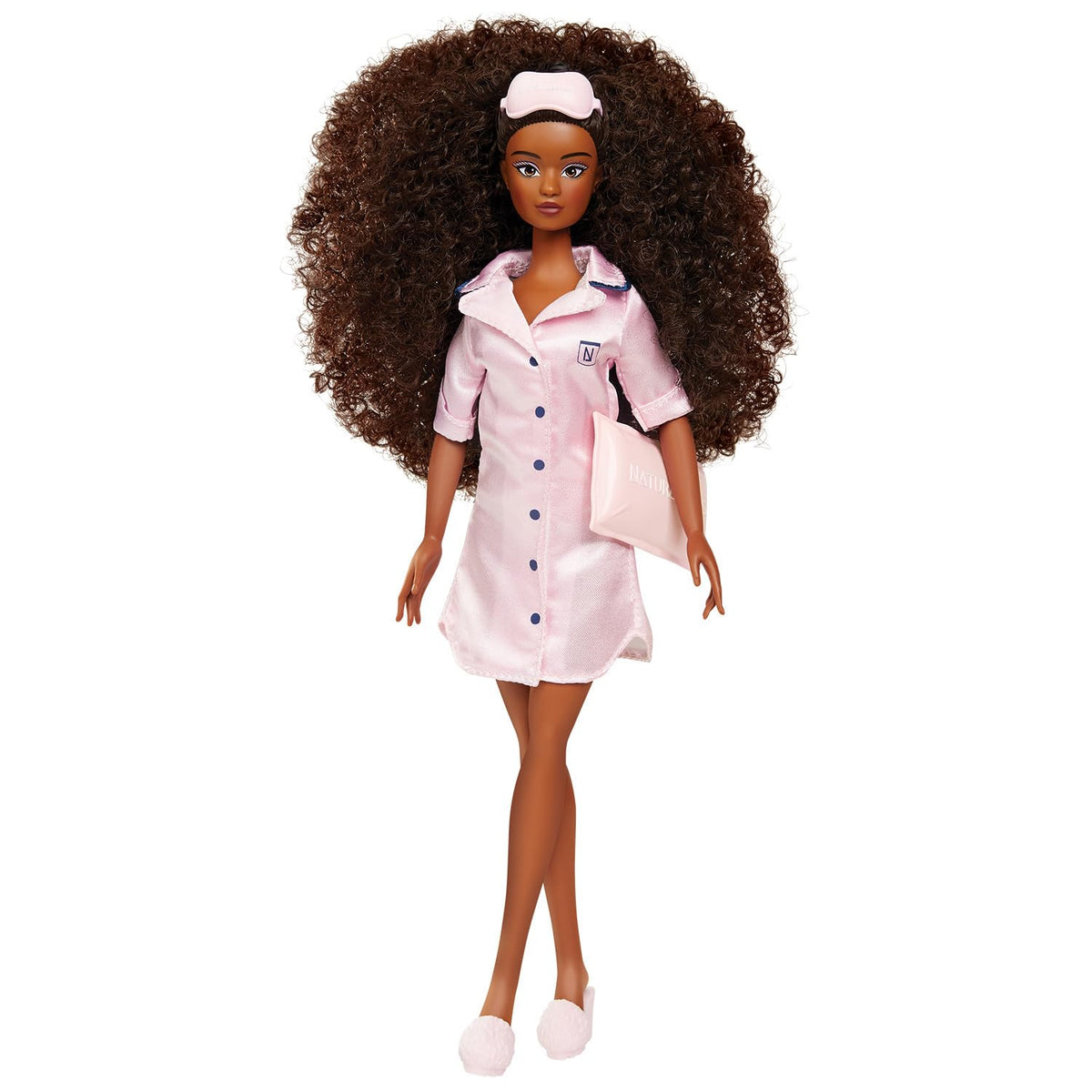 Purpose Toys Naturalistas satin long bonnet protects textured hair during bedtime.