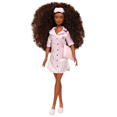 Purpose Toys Naturalistas satin long bonnet protects textured hair during bedtime.