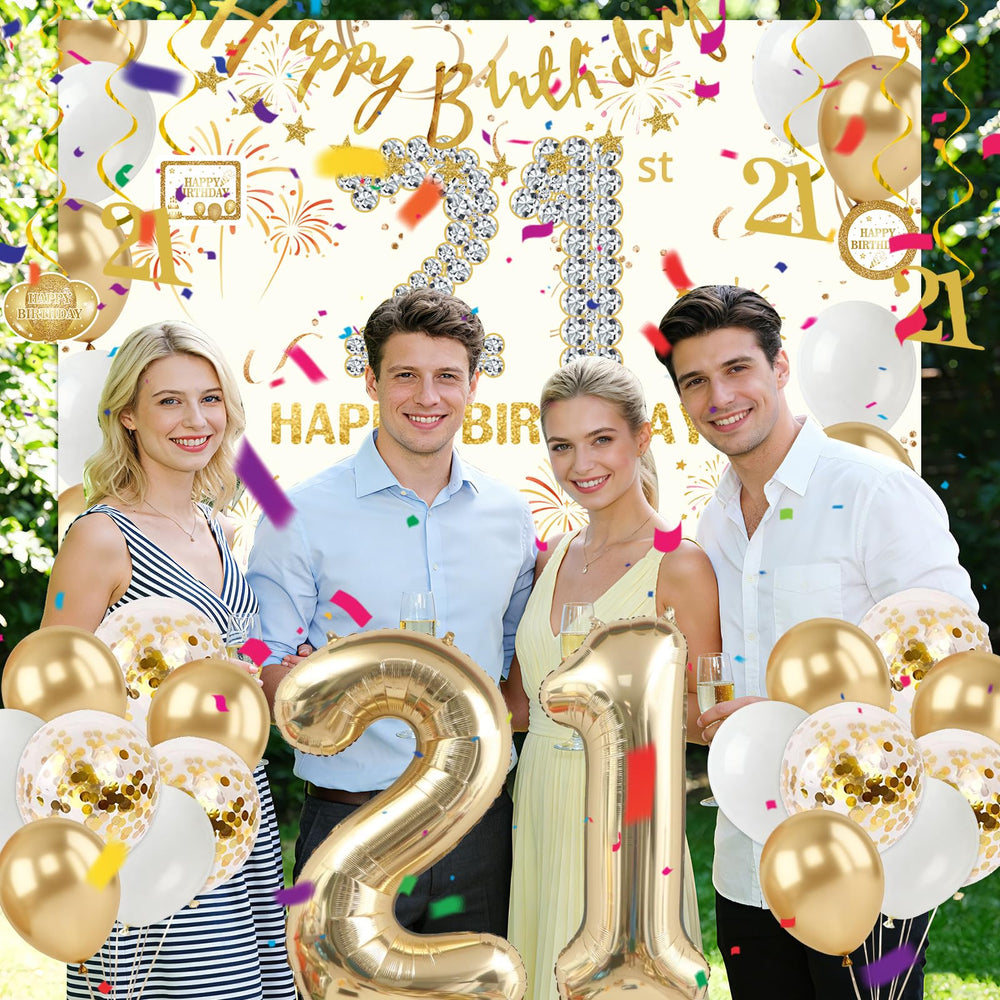 Purtarly hanging swirls in gold provide festive motion for backdrops