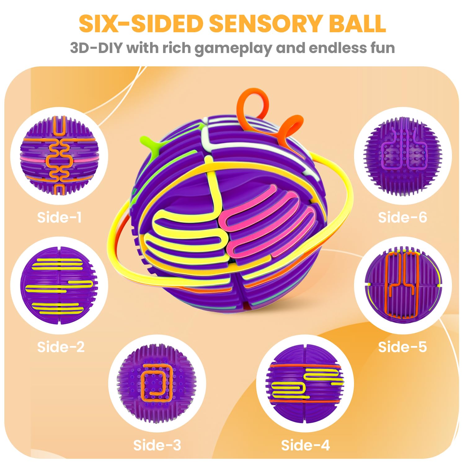 PushGoGo Sensory Ball 3D DIY upgrade promotes imaginative designs on six faces.