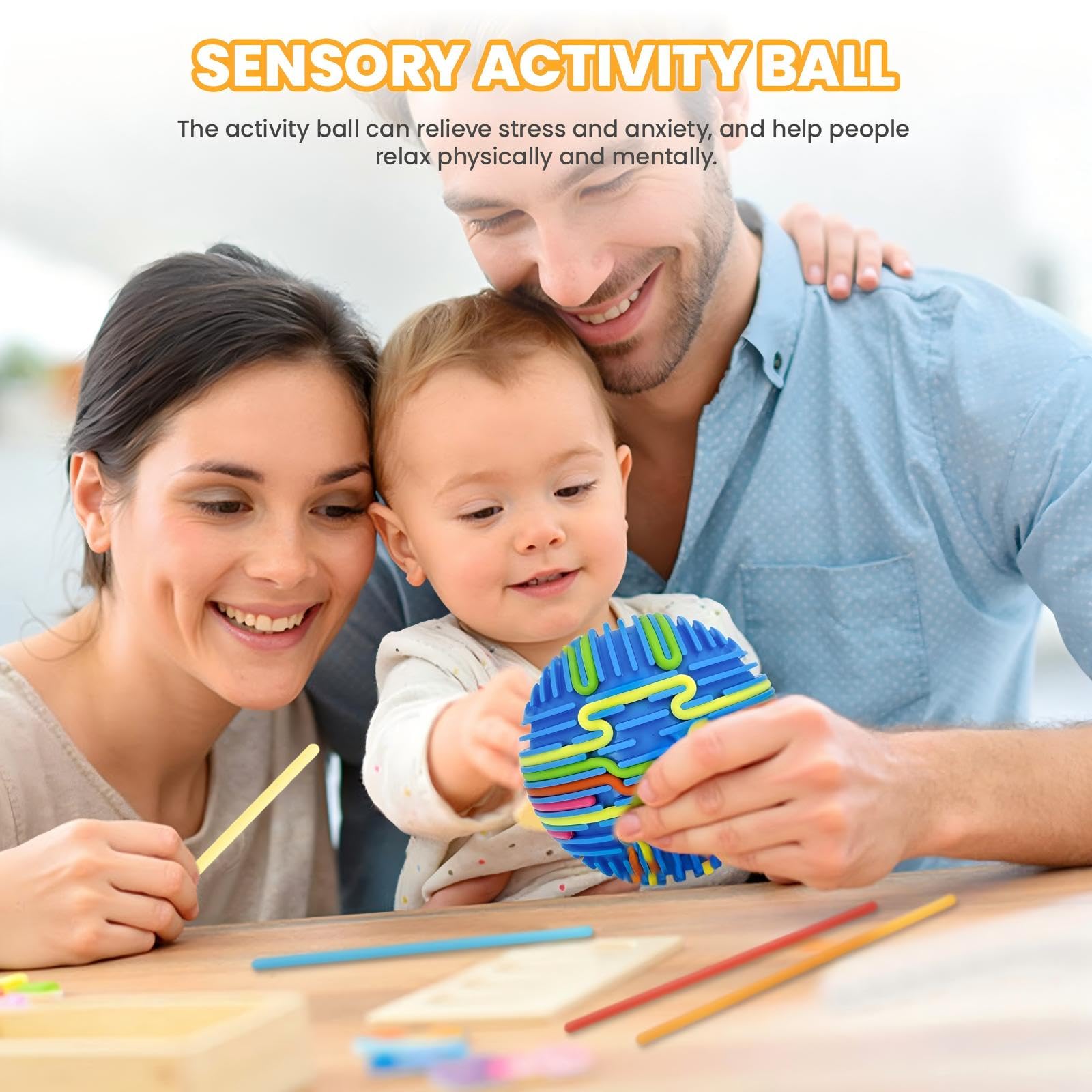 PushGoGo Sensory Ball tactile-massage feature provides soothing finger-focused relief