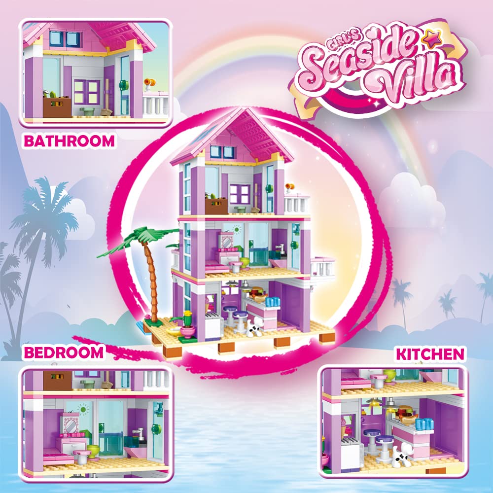 PUSITI Seaside Villa colorful bricks highlight vibrant pieces for creative building.