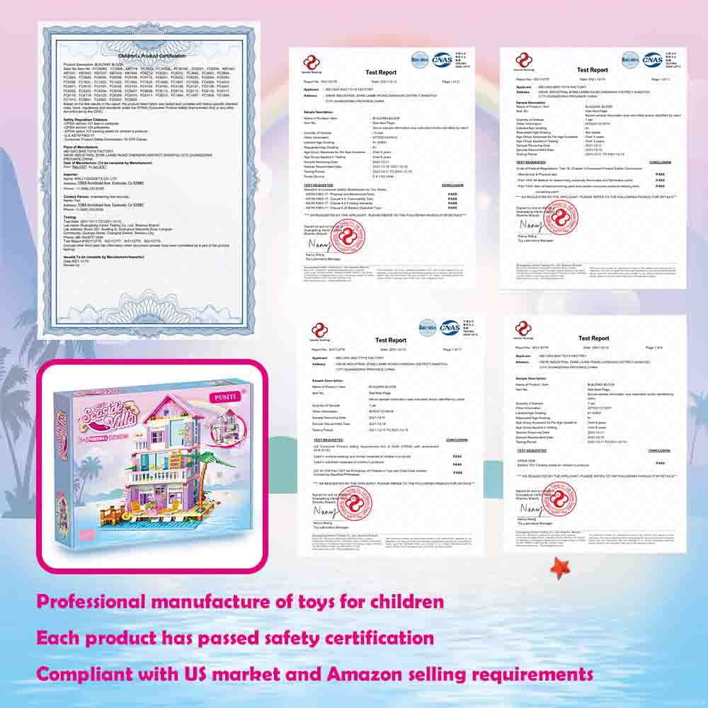 PUSITI Seaside Villa detailed instructions illustrate step-by-step assembly.