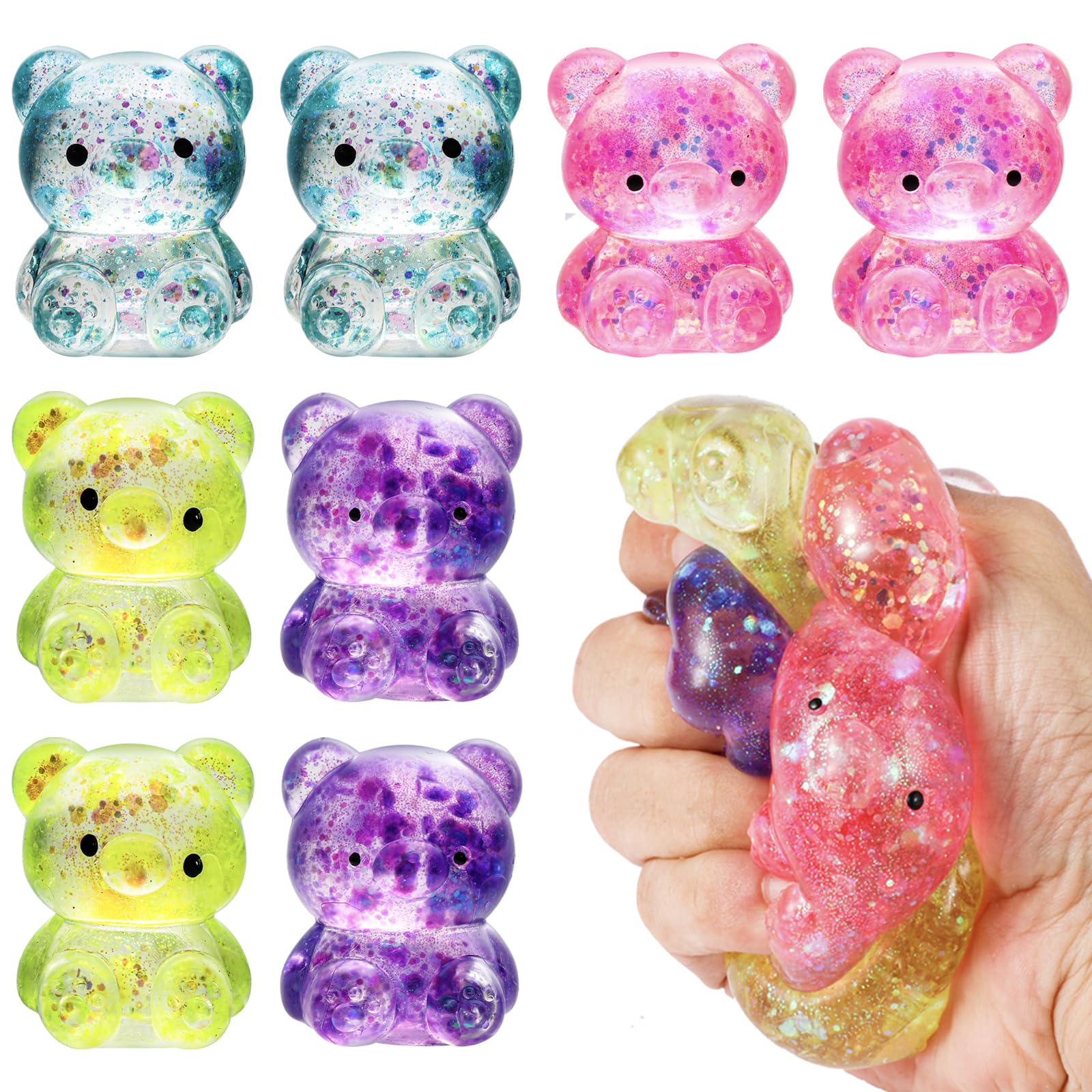 Pusotal bear squishy toy blue glitter for soothing sensory play and stress relief.