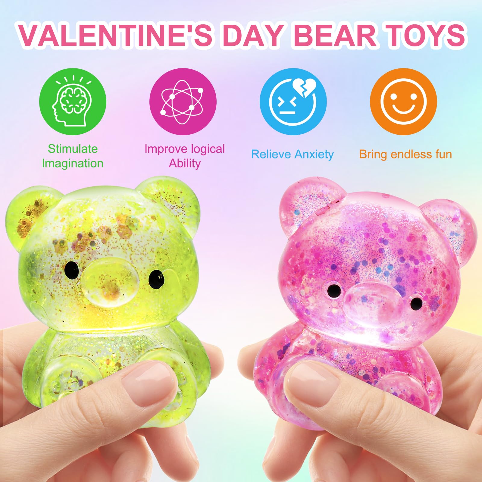 Pusotal bear squishy toy green glitter provides tactile feedback for calm moments.