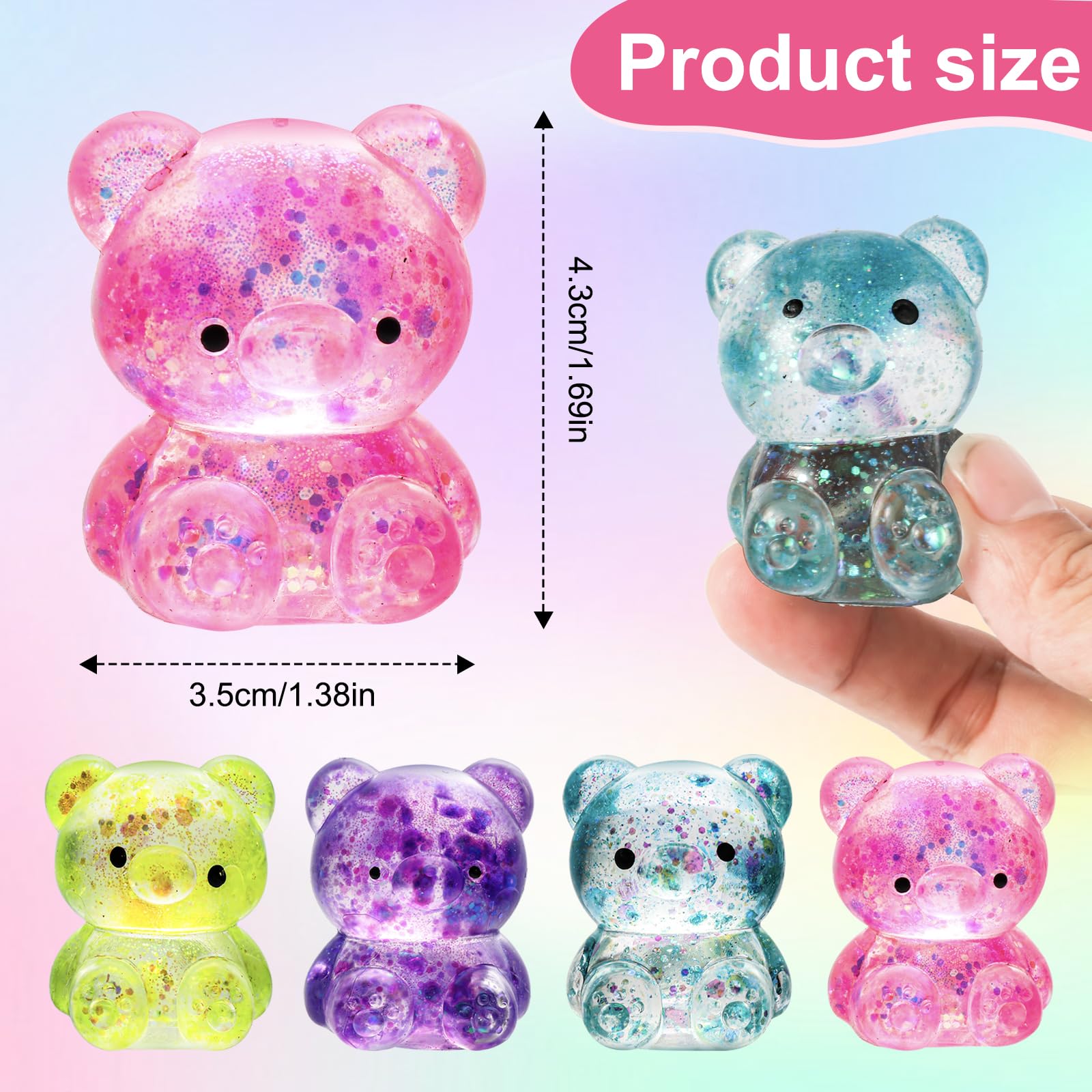 Pusotal bear squishy toy pink glitter supports focus during class or work.