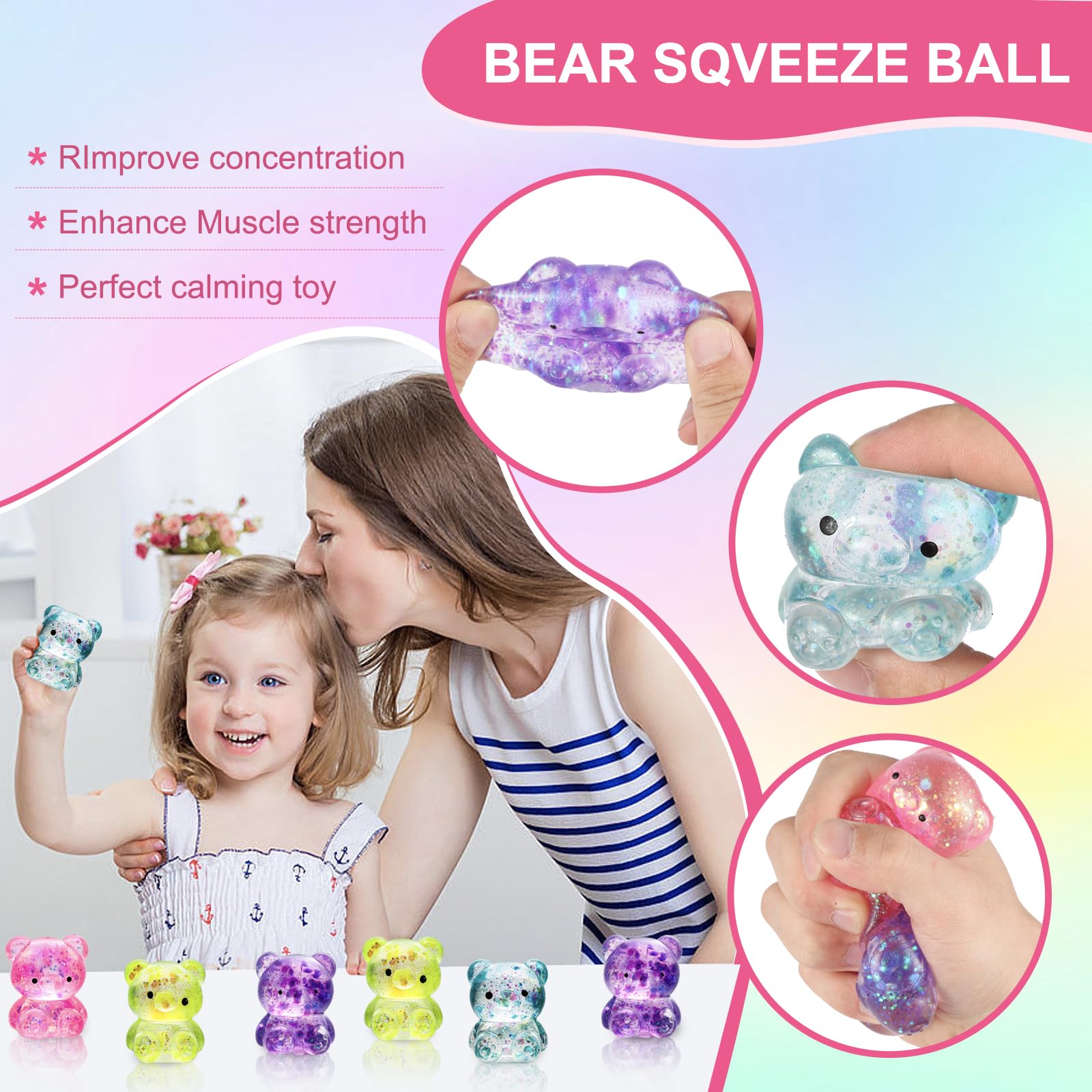 Pusotal bear squishy toy yellow glitter promotes calm tension release during breaks.