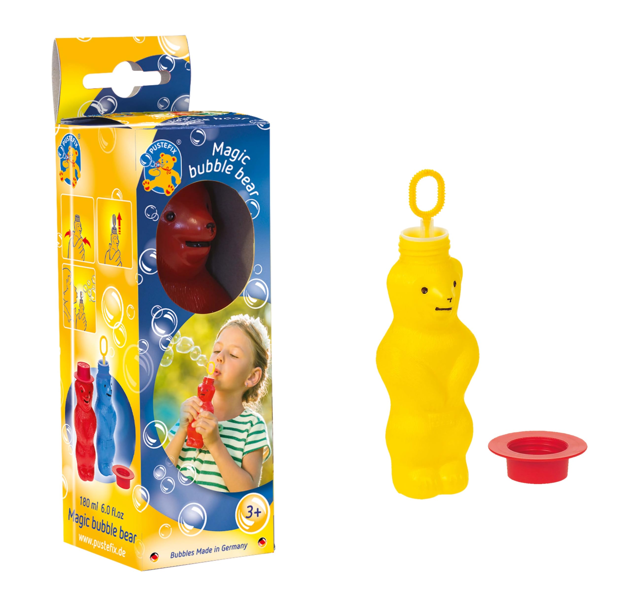 Pustefix Bubble Bear red ready to squeeze for colorful bubbles.