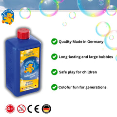 Pustefix family playing with bubbles, safe and colorful bubble fun for all ages.