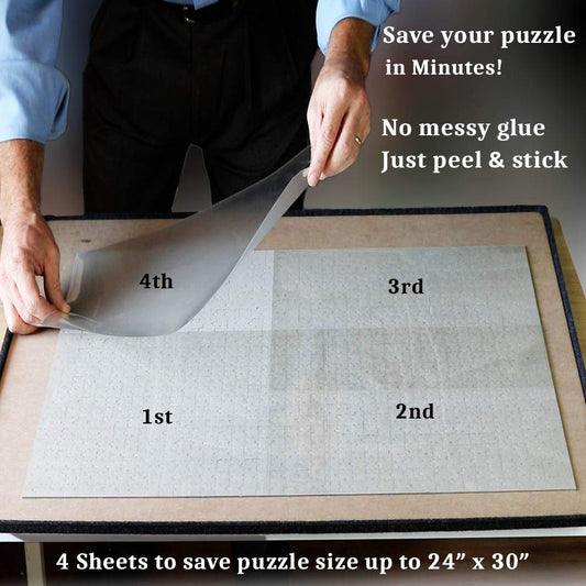 Puzzle EZ preserves finished puzzles up to 24x30 with clear, thick glue sheets.