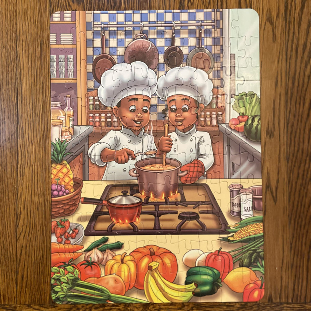 Puzzle Huddle Future Chefs 100-piece puzzle during children assembling activity.