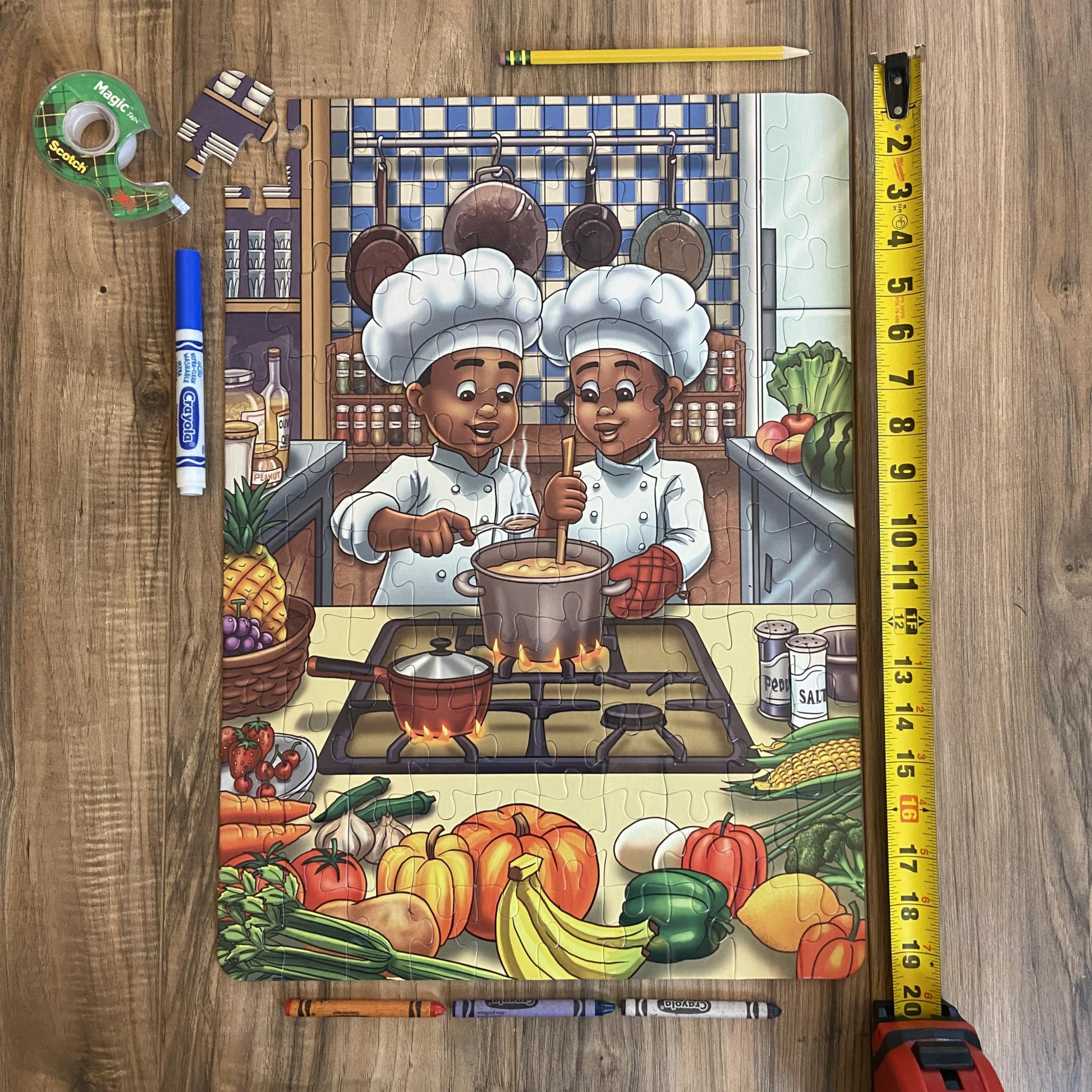 Puzzle Huddle Future Chefs 100-piece diverse characters scene showcasing multicultural representation.