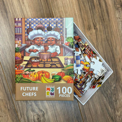 Puzzle Huddle Future Chefs 100-piece storage box image highlighting secure storage after play.