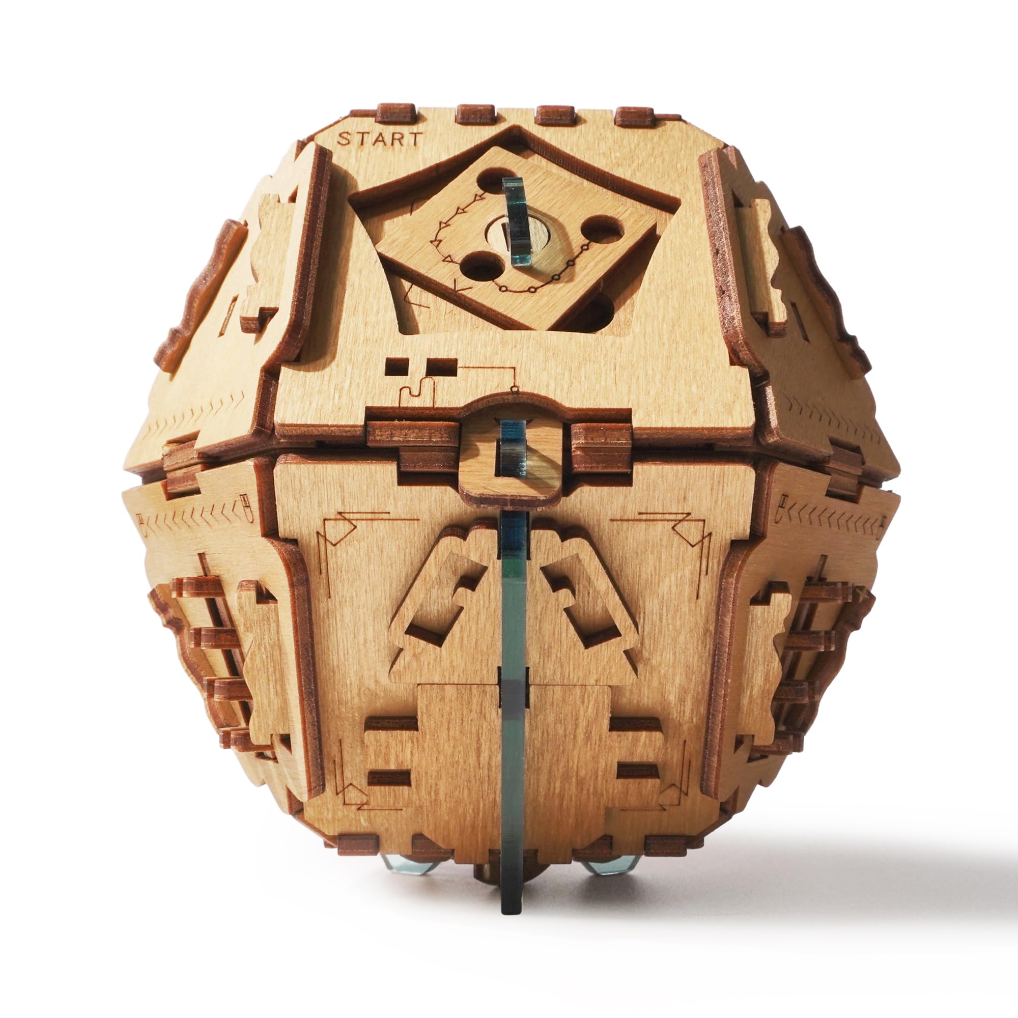 PUZZLE POTATO Philosopher's Stone box with crystal blue acrylic glass for a striking look.